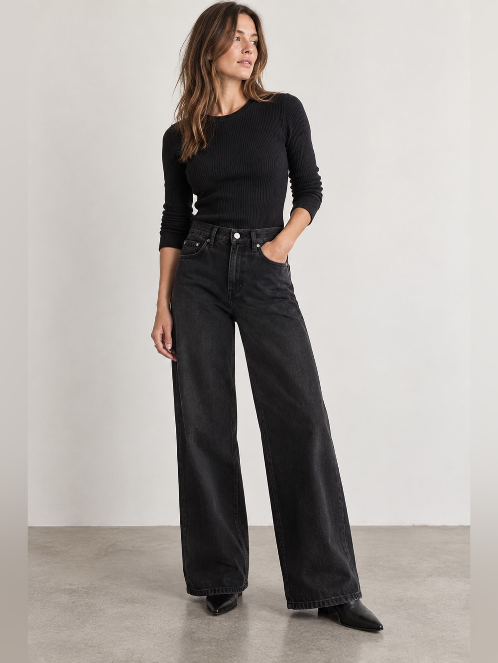DL1961 Hepburn High Rise Wide Leg Jeans Black 24